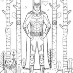 Batman in a Magical Tech Forest Coloring Page