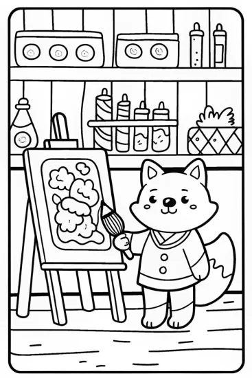 A coloring page of Cheerful Orange Fox Coloring Page