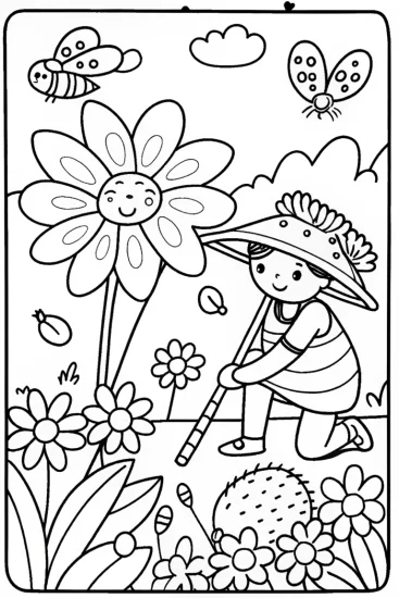 A coloring page of Sunkissed Garden Adventure Coloring Page