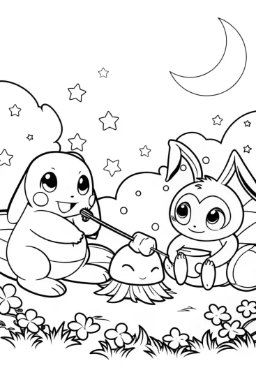 A coloring page of Charmander Campfire Coloring Page