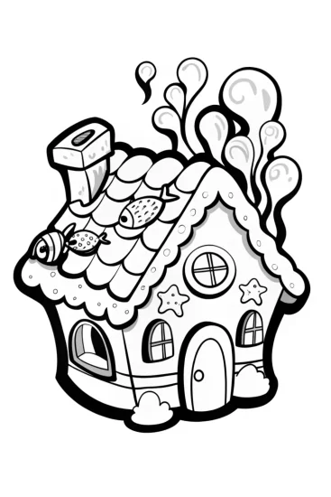 A coloring page of Gingerbread House Under the Sea Coloring Page
