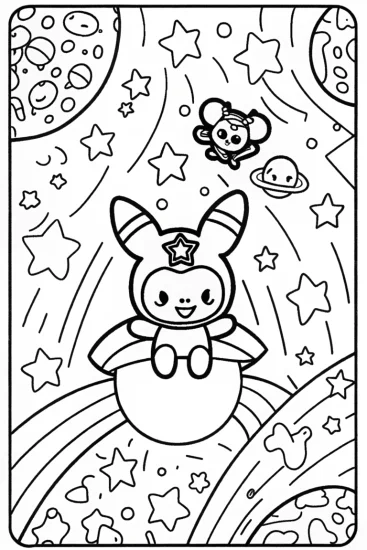 A coloring page of Kuromi’s Cosmic Adventure Coloring Page