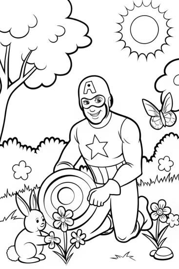 A coloring page of Captain America’s Shield Garden Coloring Page