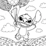 Stitch’s Whimsical Balloon Adventure Coloring Page