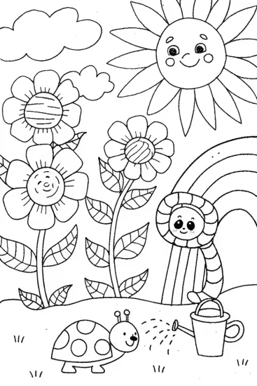 A coloring page of Rainbow Friends’ Garden of Wonders Coloring Page