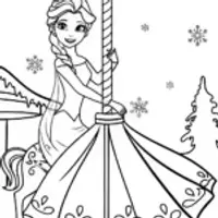 Elsa and the Enchanted Ice Carousel Coloring Page