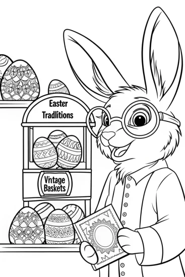 A coloring page of Easter Egg Time Machine Adventure Coloring Page