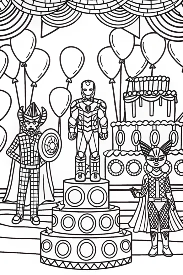 A coloring page of Avengers Costume Party Coloring Page
