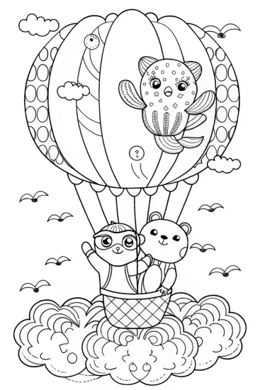 A coloring page of Bluey and Bingo’s Balloon Adventure Coloring Page