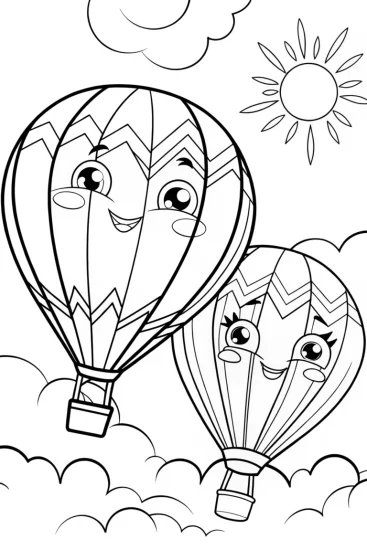 A coloring page of Lightning Bolt Hot Air Balloon Race Coloring Page