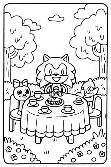A coloring page of Sonic’s Whimsical Tea Party Coloring Page
