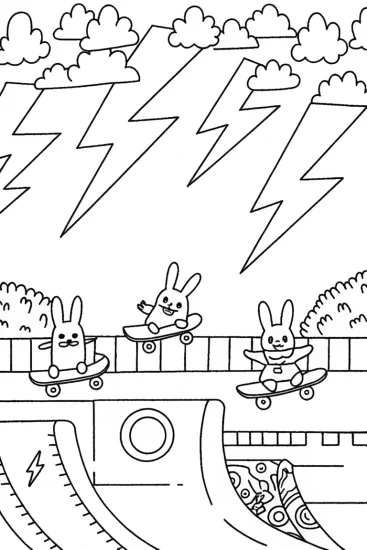 A coloring page of Lightning Bolt Skate Park Showdown Coloring Page