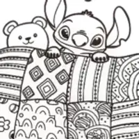 Stitch’s Cozy Quilt Adventure Coloring Page