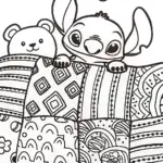 Stitch’s Cozy Quilt Adventure Coloring Page