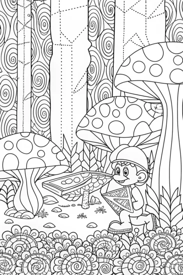 A coloring page of Mario’s Adventure in the Enchanted Forest