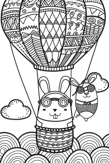 A coloring page of Squishmallow Adventure Hot Air Balloon Coloring Page