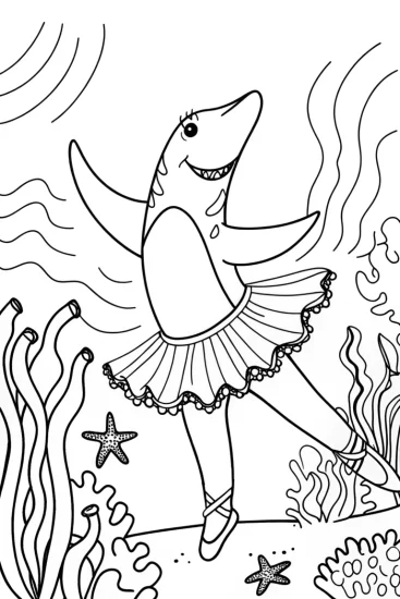 A coloring page of Shark Ballet Underwater Coloring Page