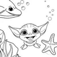 Baby Yoda’s Underwater Adventure Coloring Page