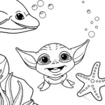 Baby Yoda’s Underwater Adventure Coloring Page