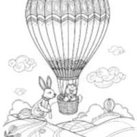 Rainbow Hot Air Balloon Adventure Coloring Page