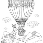 Rainbow Hot Air Balloon Adventure Coloring Page