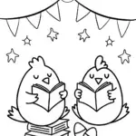 Chickens at the Book Fair Coloring Page