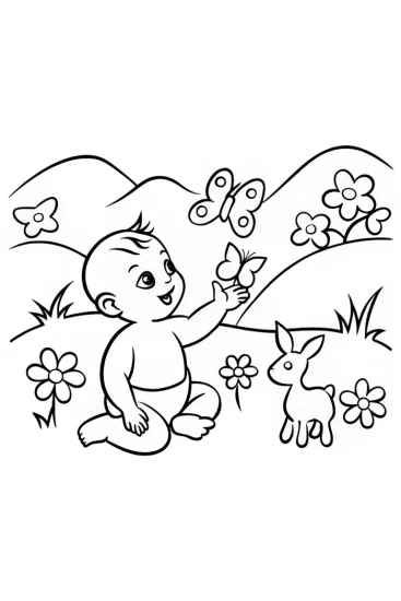 A coloring page of Baby’s Magical Butterfly Adventure Coloring Page