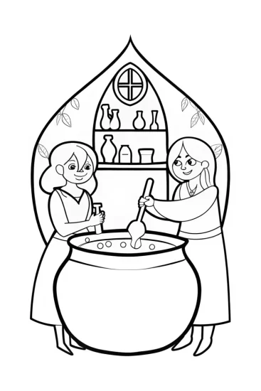 A coloring page of Mirabel and Luisa Magical Potion Party Coloring Page