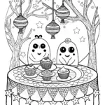 Monstrous tea time coloring page
