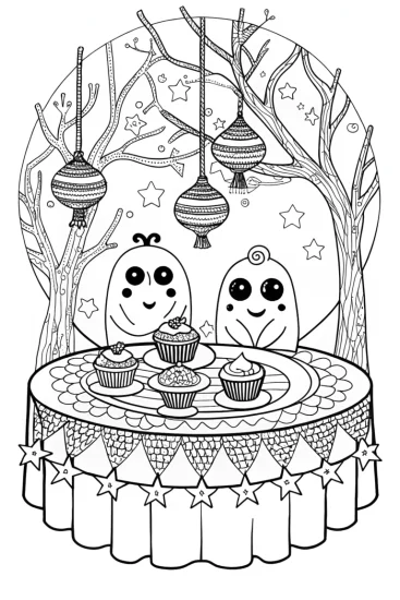 A coloring page of Monstrous tea time coloring page