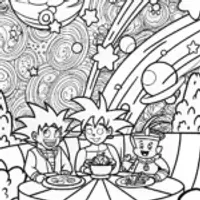Goku’s Cosmic Tea Party Coloring Page