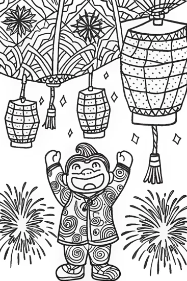 A coloring page of Goku’s Festival of Lights Coloring Page