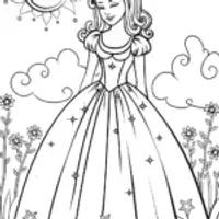 Celestial princess in a starlit garden coloring page