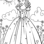 Celestial princess in a starlit garden coloring page