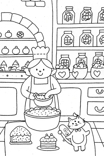 A coloring page of Gabby’s Whimsical Baking Adventure Coloring Page