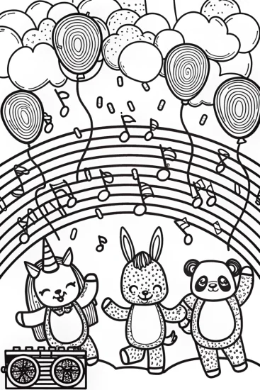 A coloring page of Rainbow Friends Dance Party Coloring Page