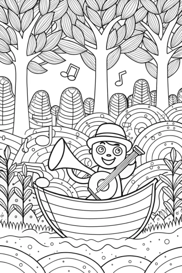 A coloring page of Mario’s Adventure on the Musical River Coloring Page