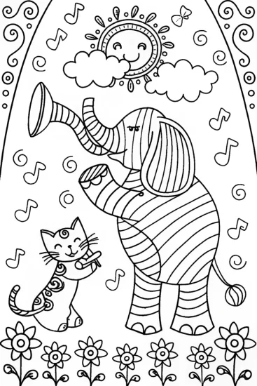A coloring page of Rainbow Friends Musical Adventure Coloring Page