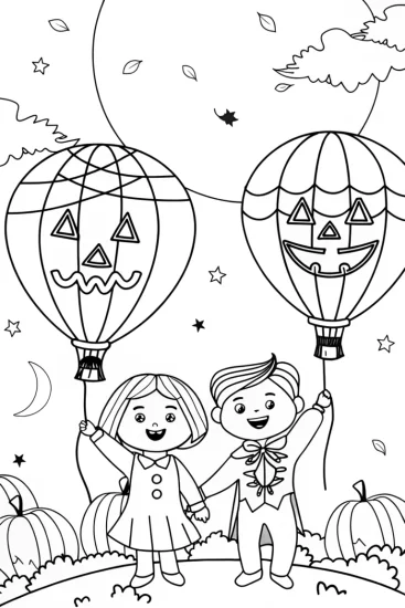 A coloring page of Halloween Balloon Festival Coloring Page
