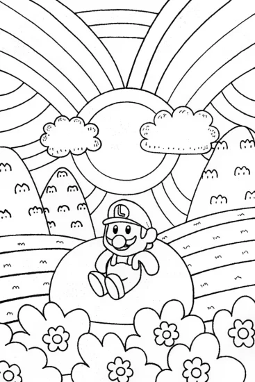 A coloring page of Luigi’s Adventure on Cloud Nine Coloring Page