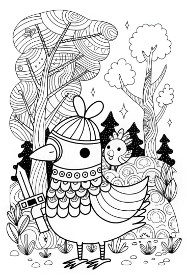 A coloring page of Chickens on a Quest for the Golden Egg Coloring Page