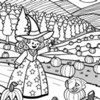 Witch and Her Pumpkin Patch Parade Coloring Page