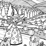 Witch and Her Pumpkin Patch Parade Coloring Page