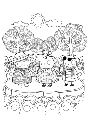 A coloring page of Peppa Pig’s Fashion Show Coloring Page