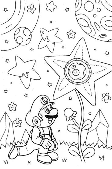 A coloring page of Luigi’s Galactic Garden Adventure Coloring Page