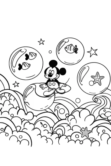 A coloring page of Mickey Mouse’s Dreamy Bubble Adventure Coloring Page