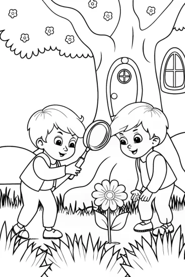 A coloring page of Springtime Adventures in a Magical Garden