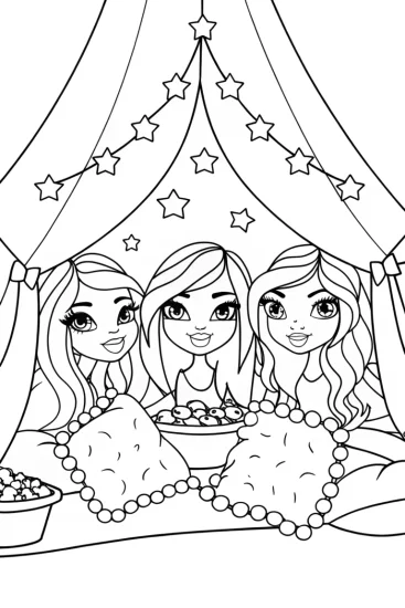 A coloring page of Bratz Dreamy Sleepover Adventure Coloring Page