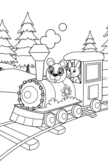 A coloring page of Christmas Train Adventure Coloring Page