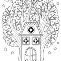 Starry Treehouse Adventure Coloring Page